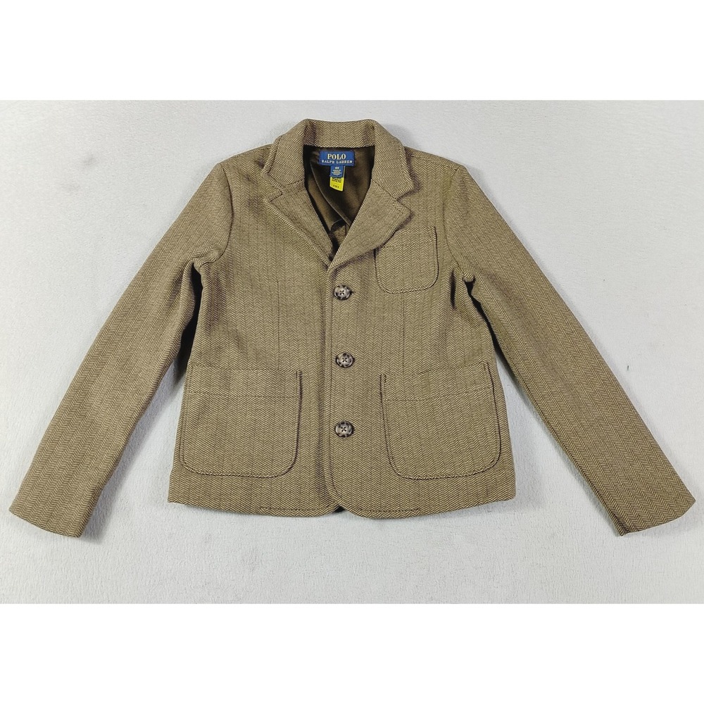 Polo Ralph Lauren Blazer Girls 6X Brown Herringbone Cotton Blend Classic Jacket